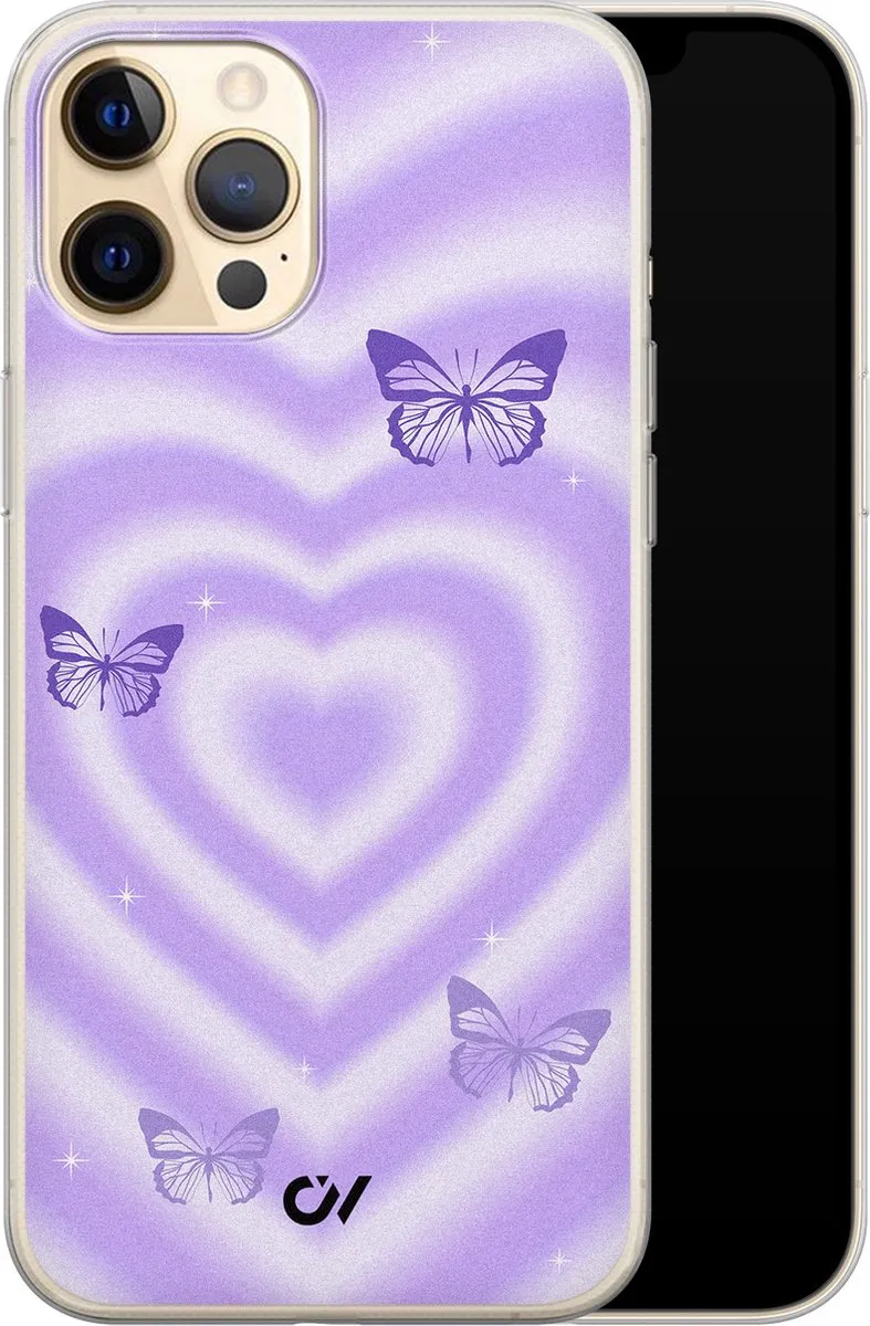 Casevibes iPhone 12 Hoesje Retro Hart Vlinder - Paars - A/13/UV/051