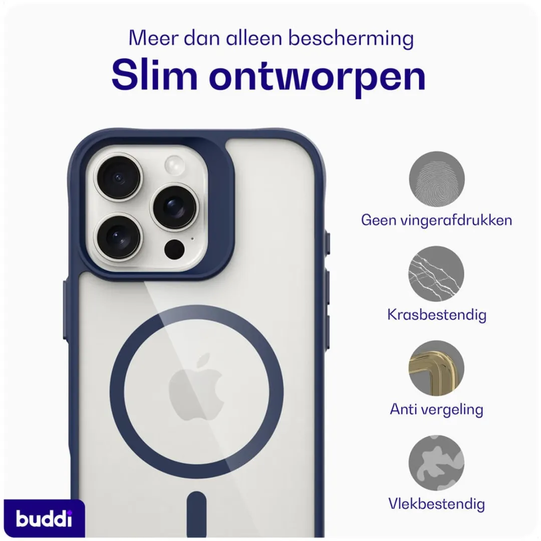 Buddi Hybrid Hoesje iPhone 16 Pro - Transparant Blauw - MagSafe