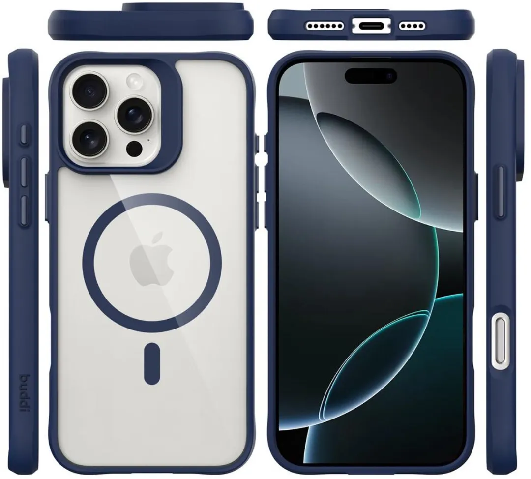 Buddi Hybrid Hoesje iPhone 16 Pro - Transparant Blauw - MagSafe