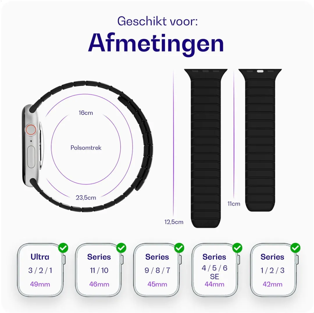 Buddi Fuse Magnetisch Bandje Apple Watch - 44/45/46/49mm - Zwart - afbeelding 6 van 6