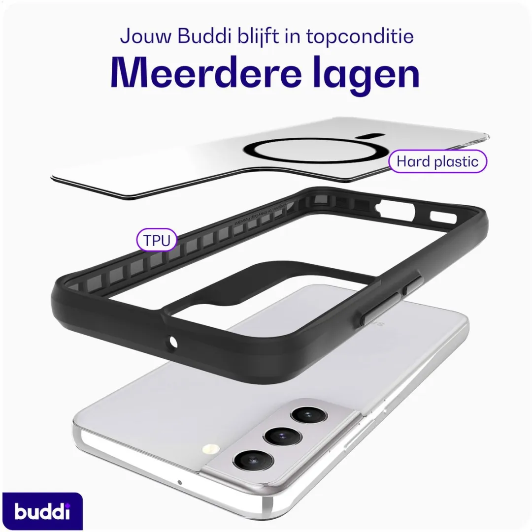 Buddi Hybrid Hoesje Samsung Galaxy S22 Plus - MagSafe - Transparant Zwart