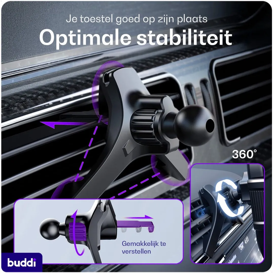Buddi Way 2 Telefoonhouder Auto - 360° Draaibaar - Zwart