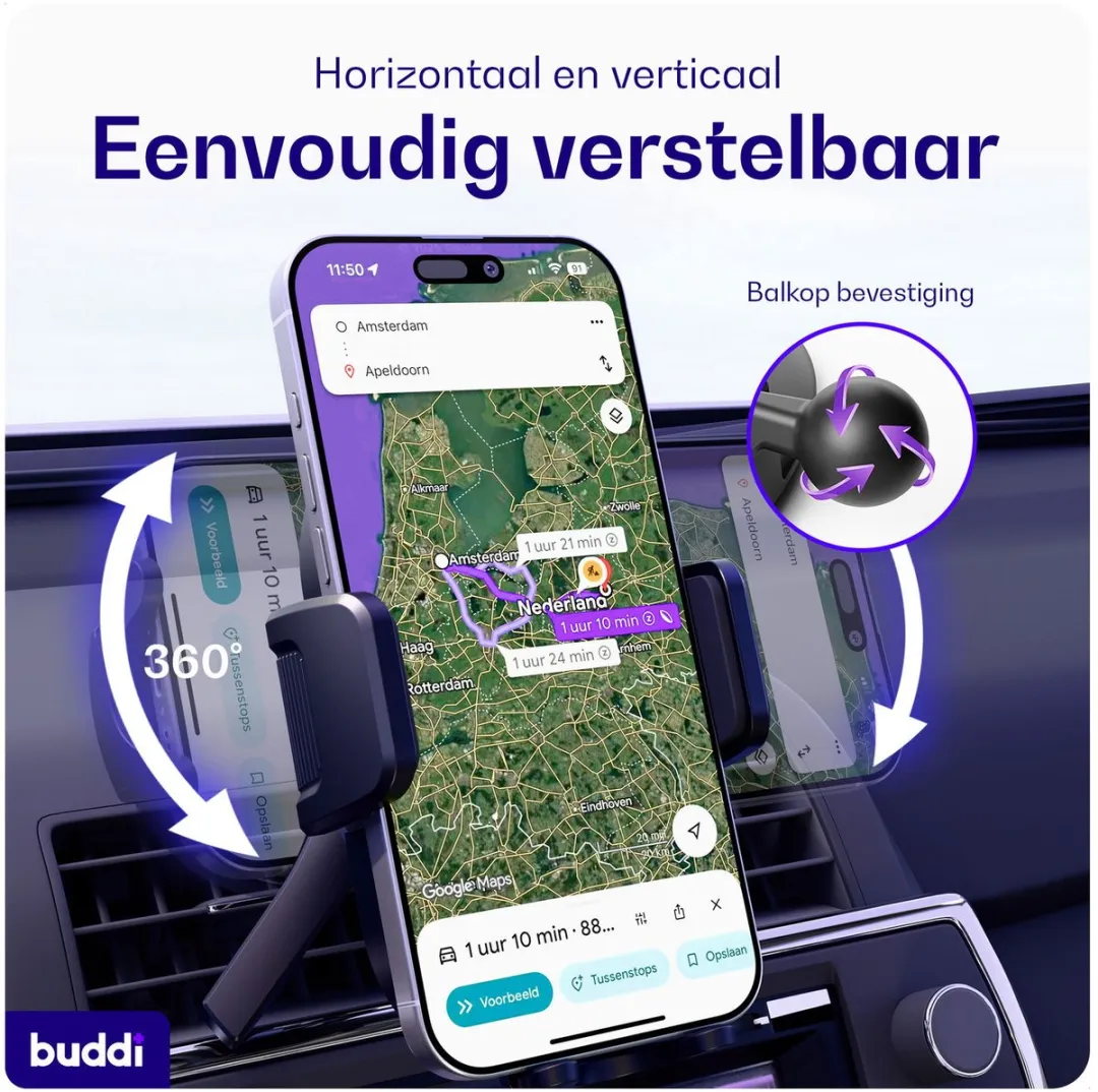 Buddi Way 2 Telefoonhouder Auto - 360° Draaibaar - Zwart - afbeelding 6 van 6