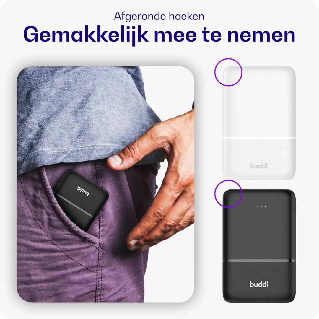 Buddi Go 5.000 Powerbank - 2x Smartphone - 18,5W - Wit