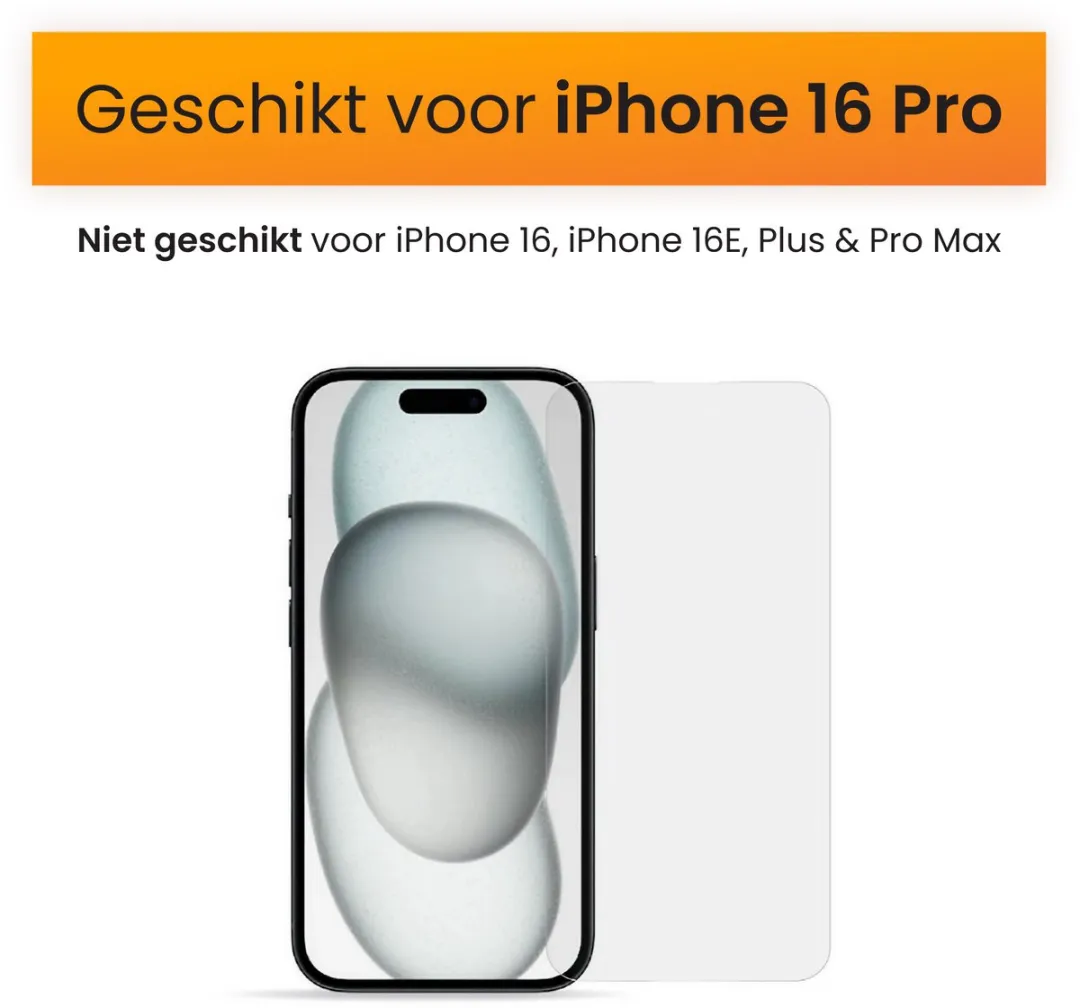 R2B Screenprotector iPhone 16 Pro - 2 Stuks - Tempered Glass