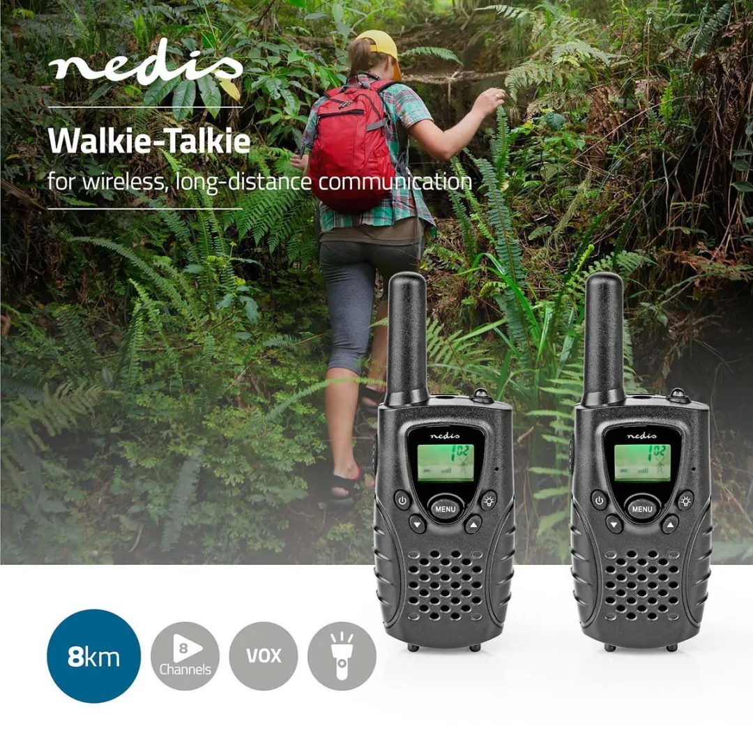 Nedis WLTK0800BK Walkie Talkie - 2 Stuks - 8 Kanalen - Zwart