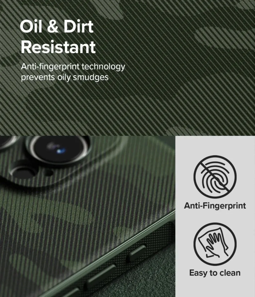 Ringke Onyx Camo Groen Hoesje iPhone 16 Pro - Militaire Standaard - afbeelding 6 van 6