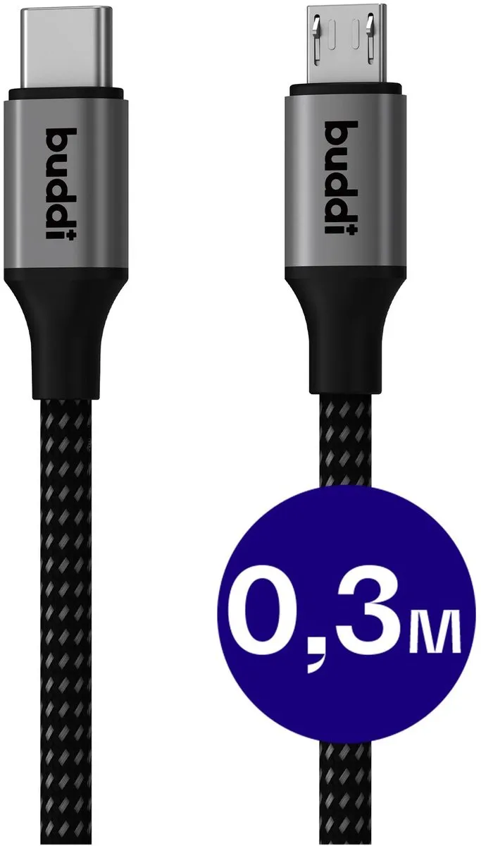 Buddi Flex USB-C naar Micro-USB Kabel 12W 0,3M