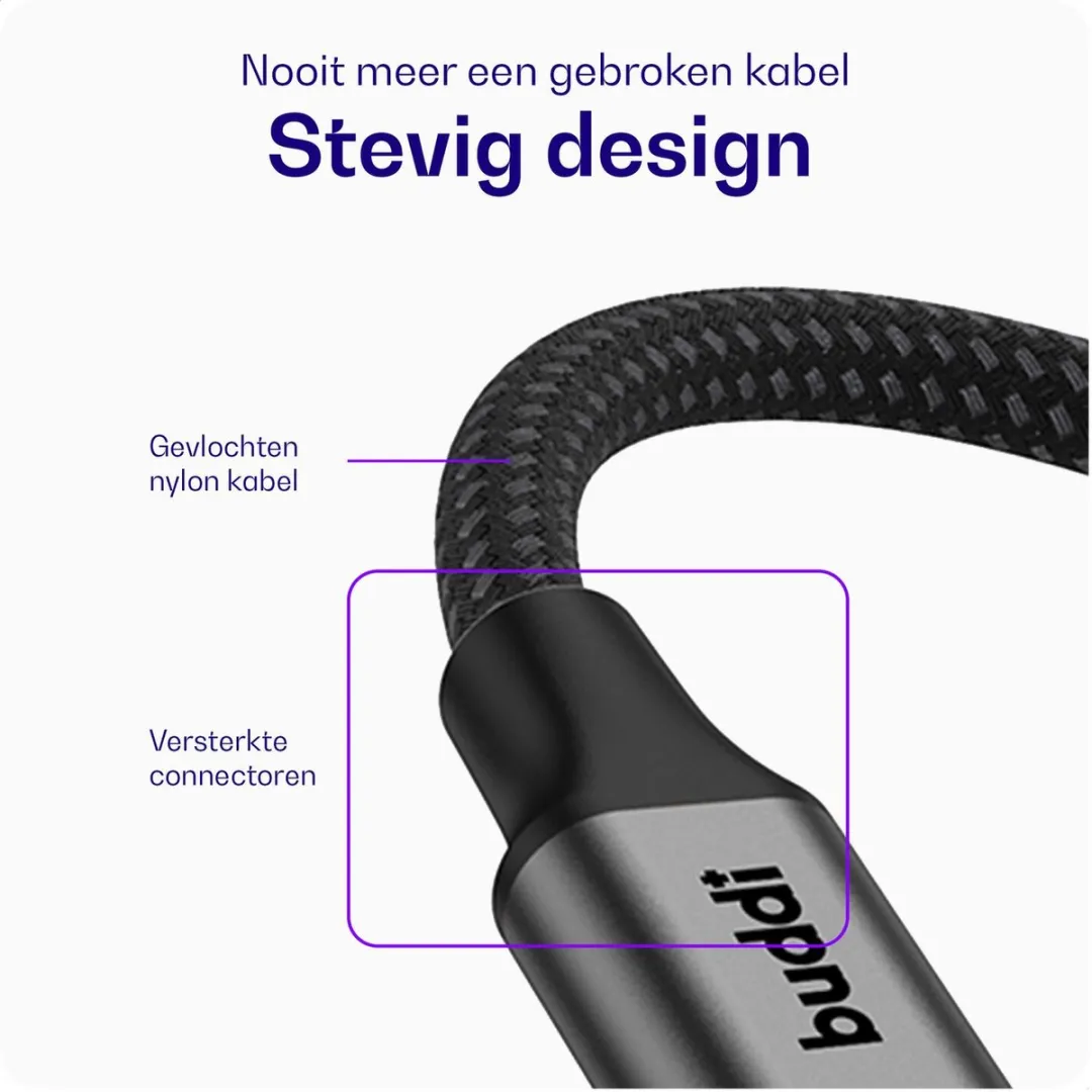Buddi Flex USB-C naar Micro-USB Kabel 12W 0,3M - Zwart