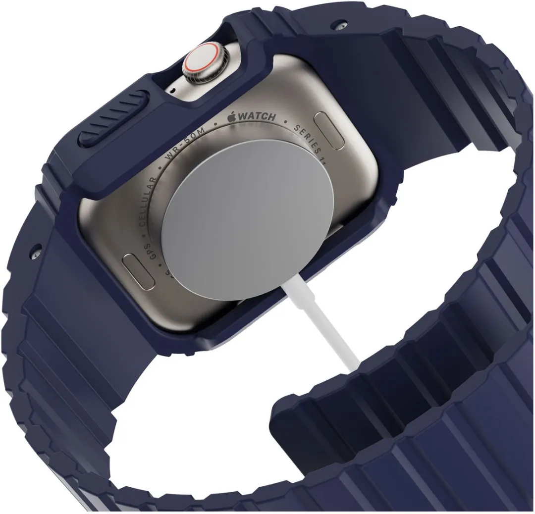 Buddi Forge Hoesje & Bandje Apple Watch 44/45mm - Siliconen - Blauw - afbeelding 6 van 6