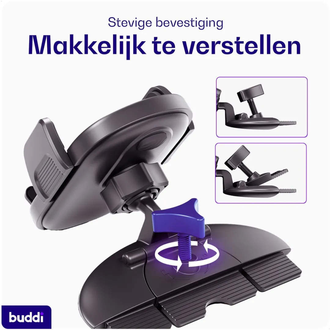 Buddi Way 2 Universele Telefoonhouder Auto - 360° Draaibaar - Zwart