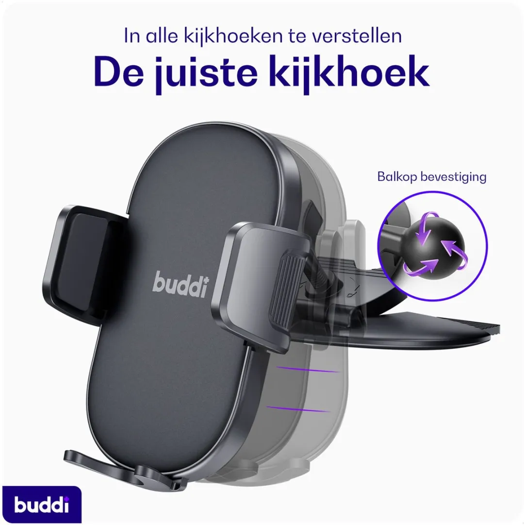 Buddi Way 2 Universele Telefoonhouder Auto - 360° Draaibaar - Zwart