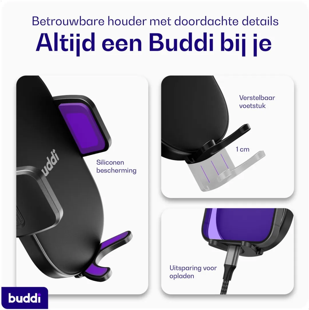 Buddi Way 2 Universele Telefoonhouder Auto - 360° Draaibaar - Zwart