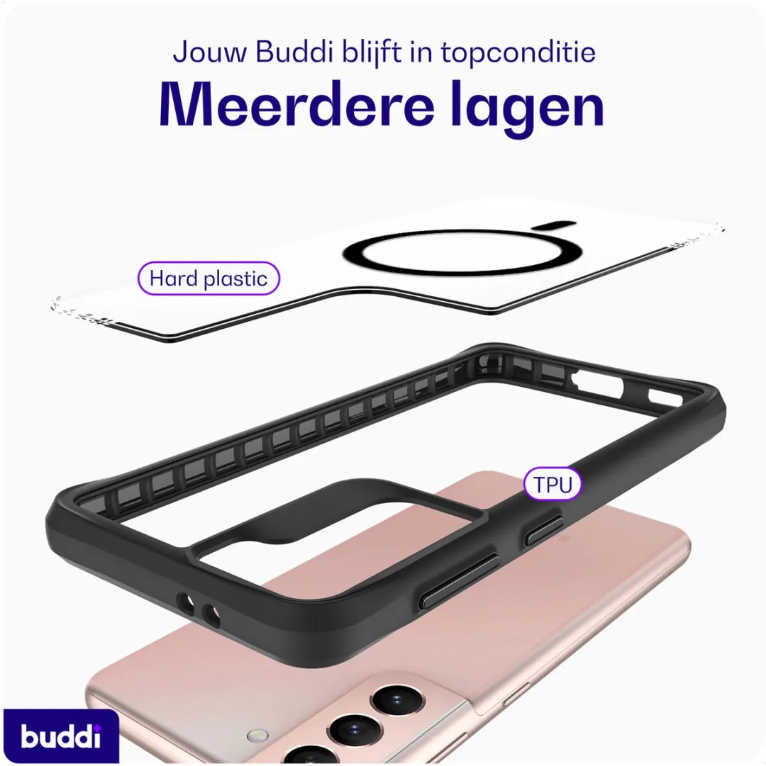 Buddi Hybrid Hoesje Samsung Galaxy S21 - MagSafe - Transparant Zwart