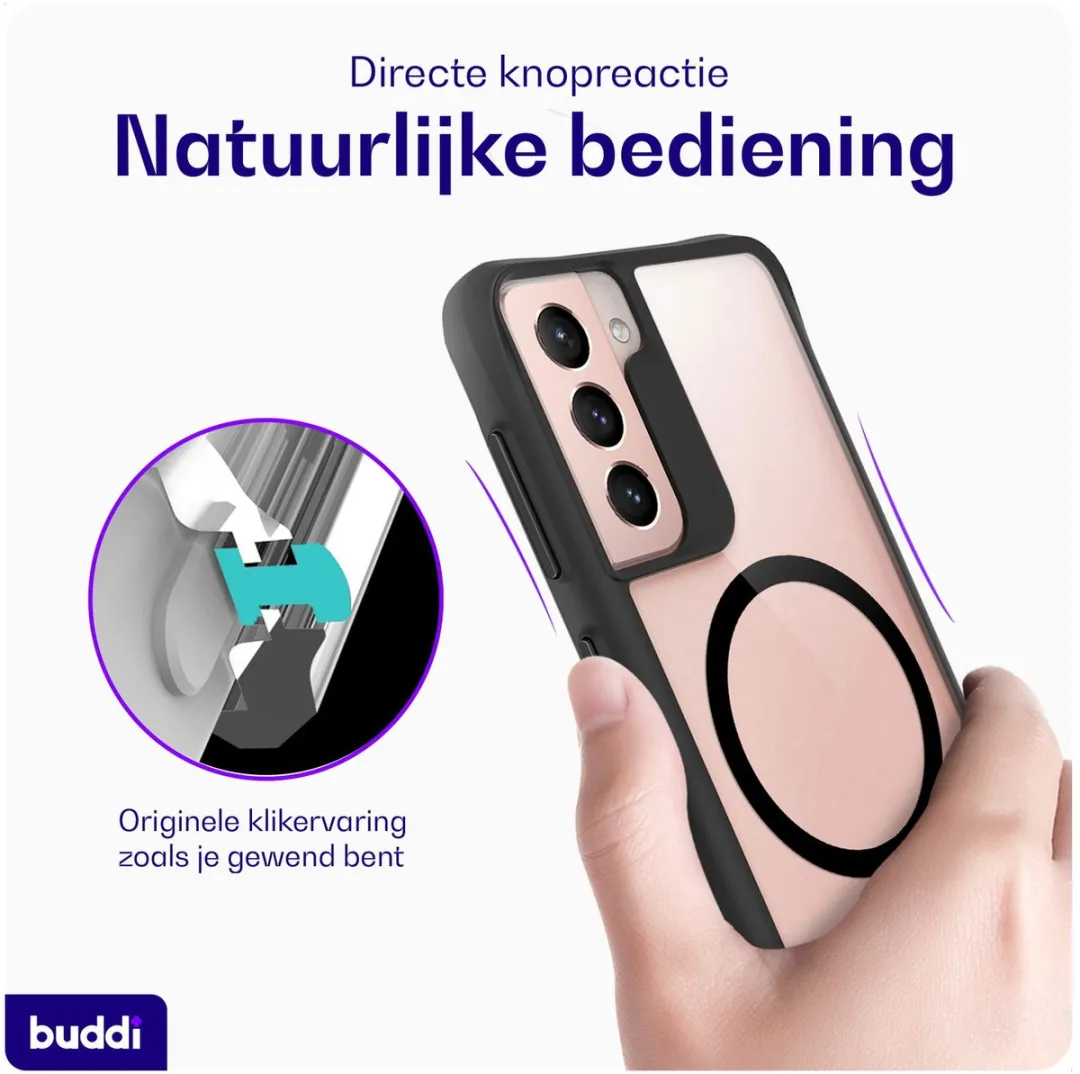 Buddi Hybrid Hoesje Samsung Galaxy S21 - MagSafe - Transparant Zwart