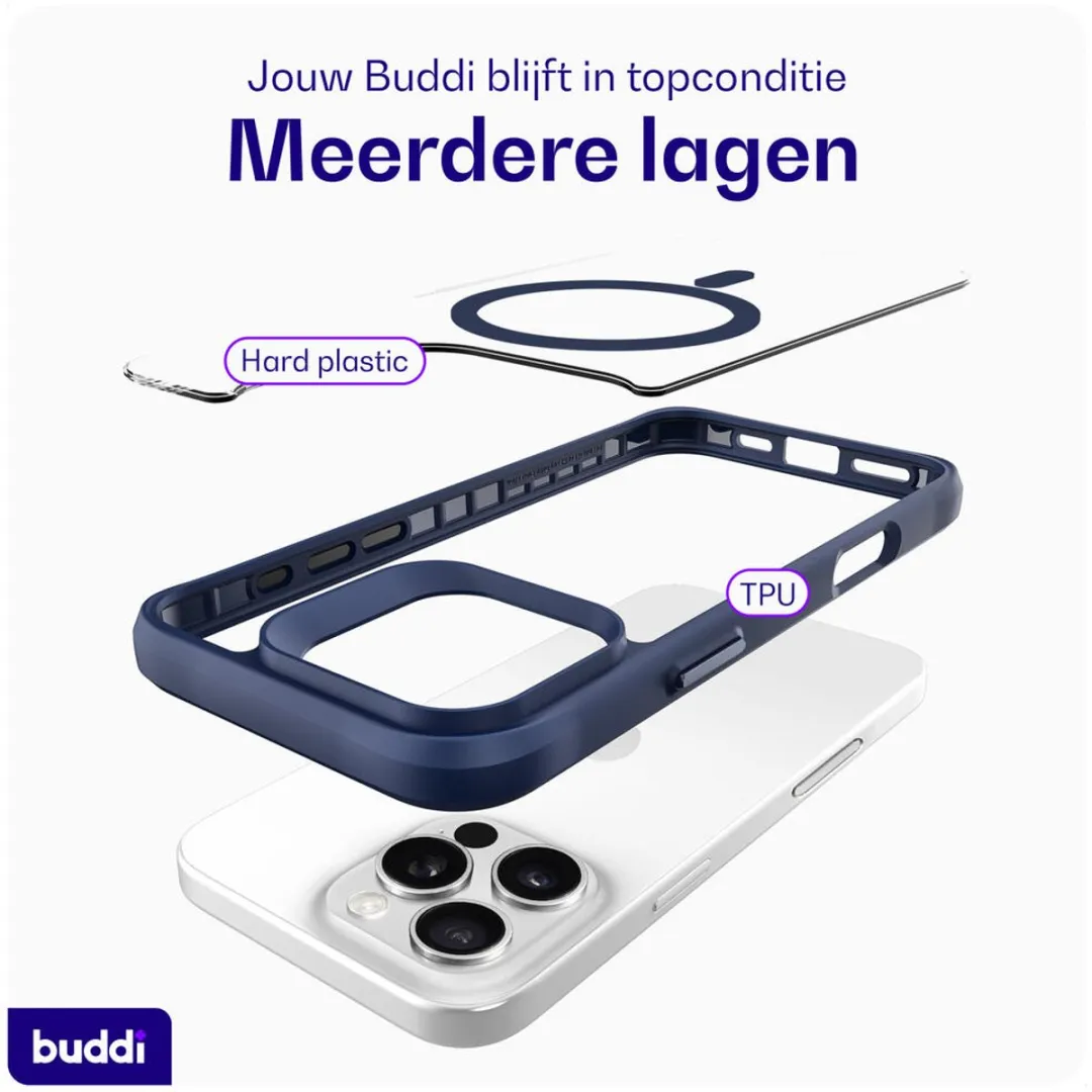 Buddi Hybrid Hoesje iPhone 16 Pro Max - MagSafe Transparant Blauw