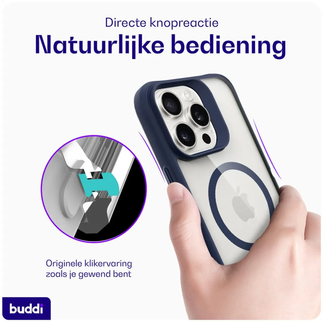 Buddi Hybrid Hoesje iPhone 16 Pro Max - MagSafe Transparant Blauw