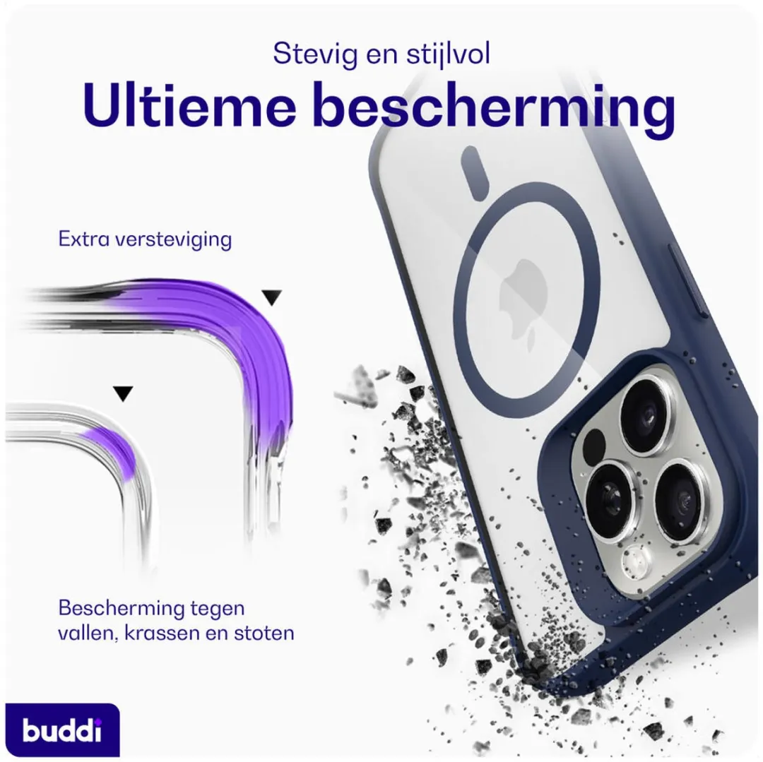 Buddi Hybrid Hoesje iPhone 16 Pro Max - MagSafe Transparant Blauw