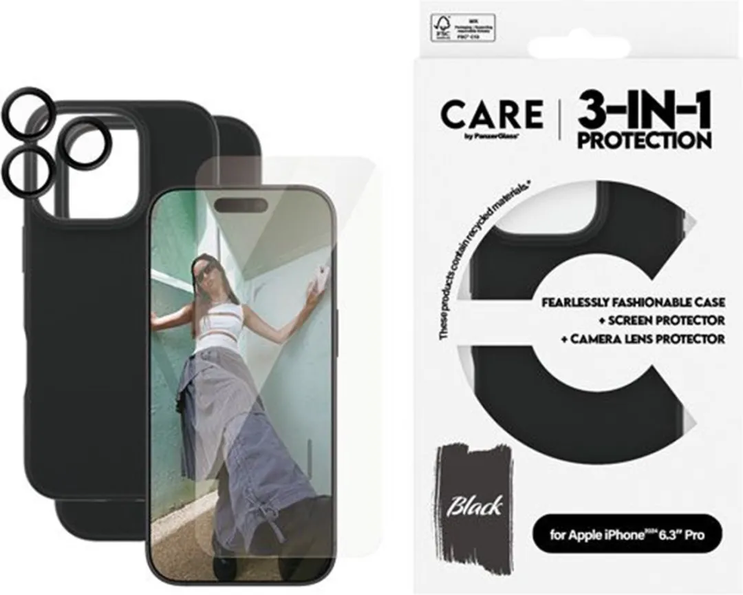 PanzerGlass Elegant Beschermingspakket iPhone 16 Plus 3-in-1 - Doorzichtig zwart