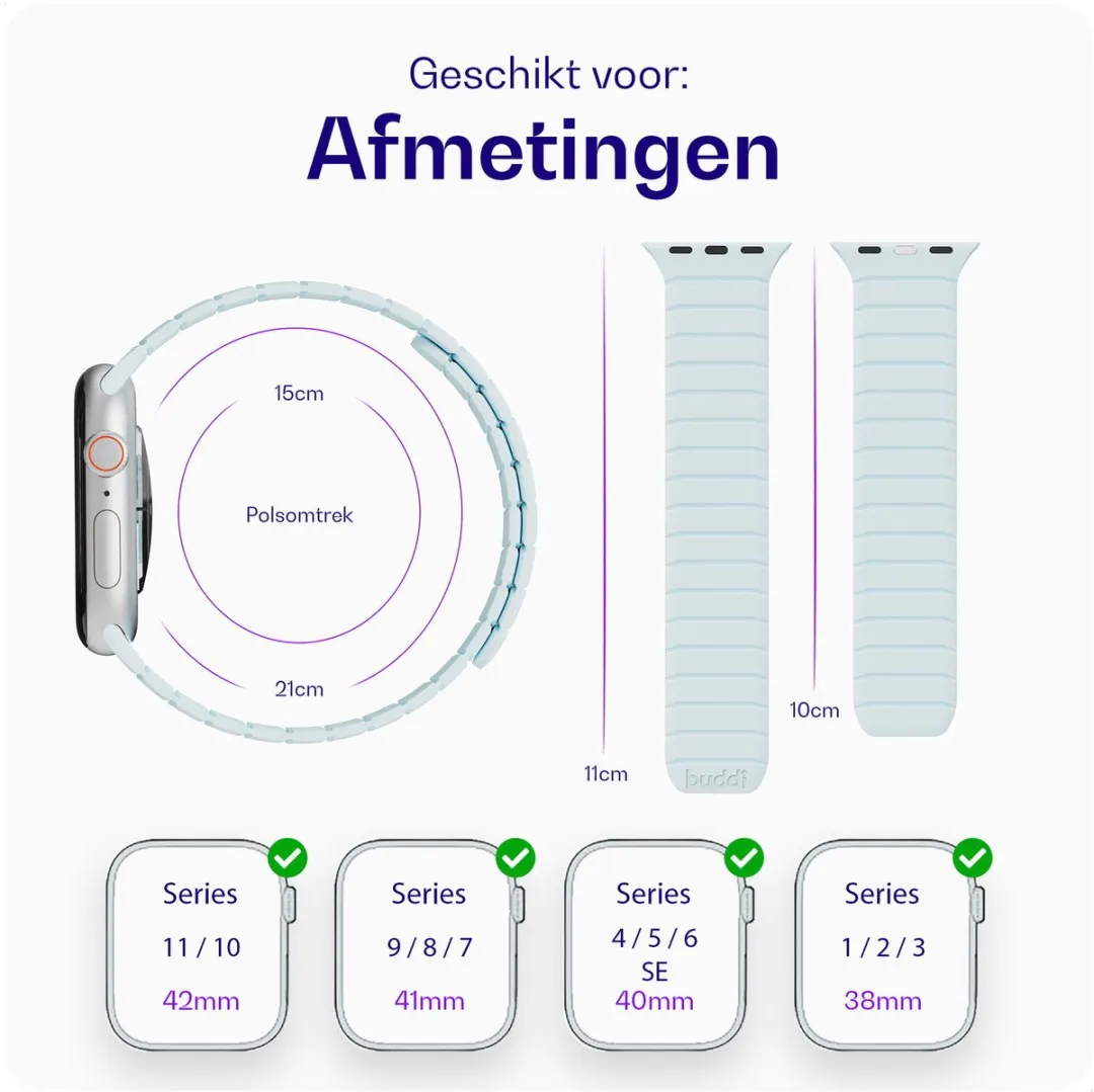 Buddi Fuse Magnetisch Bandje Apple Watch - 38/40/41/42mm - Lichtblauw - afbeelding 6 van 6