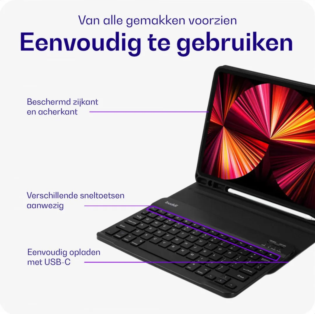Buddi Zuna Hoes met QWERTY Toetsenbord - Samsung Galaxy Tab S9 Ultra - Zwart