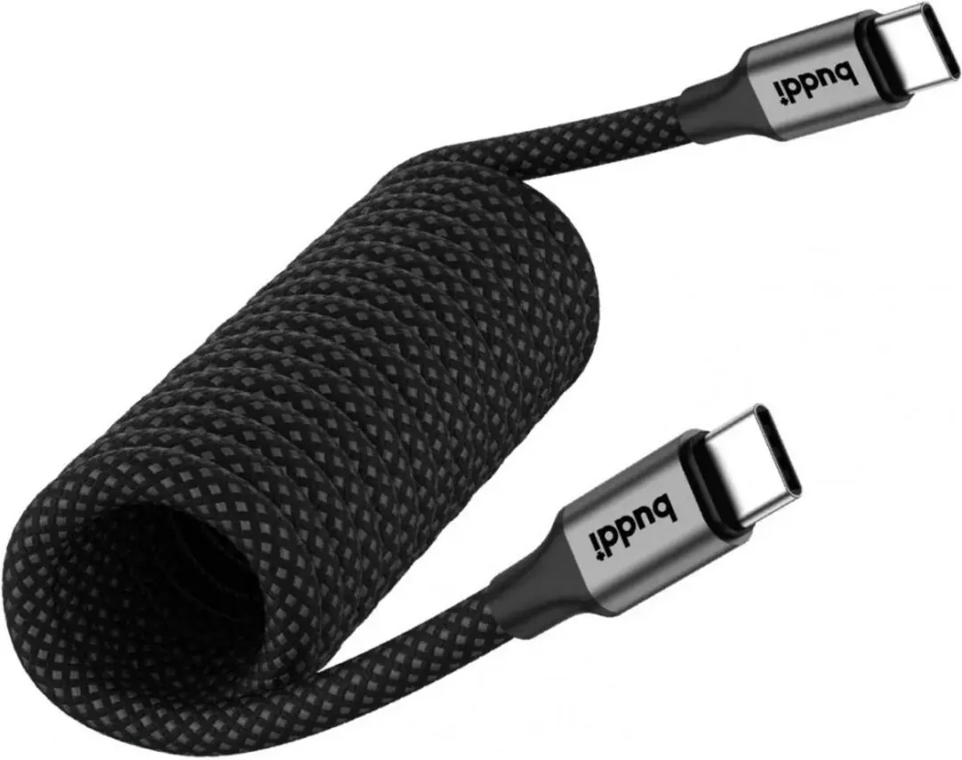 Buddi Flex Duo Pack USB-C Krul Kabel 60W 1M - Zwart