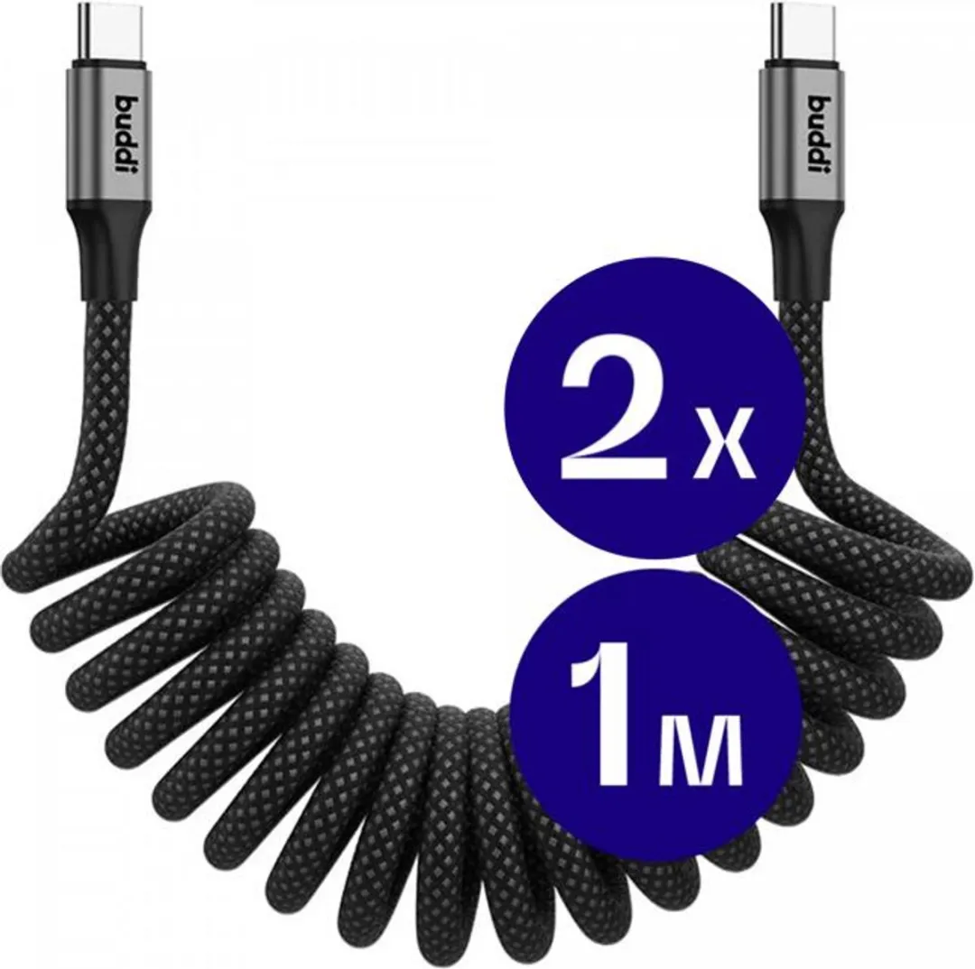 Buddi Flex Duo Pack USB-C Krul Kabel 60W 1M