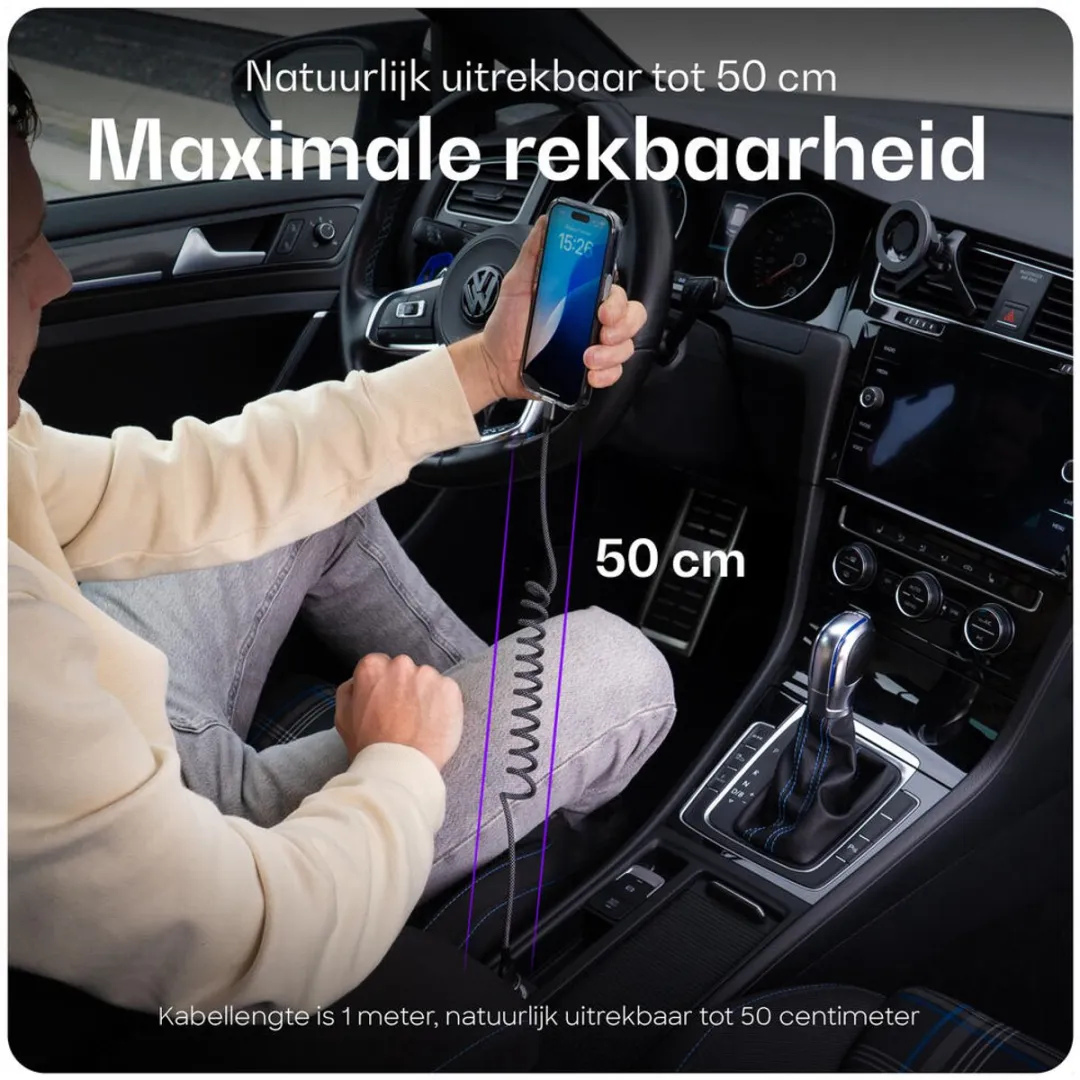 Buddi Flex Duo Pack USB-C Krul Kabel 60W 1M - Zwart
