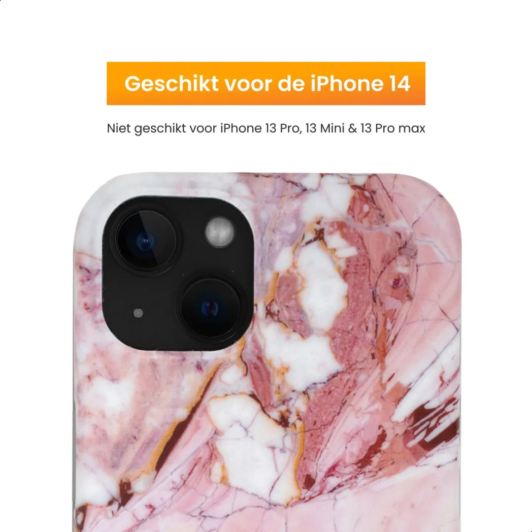R2B iPhone 14 Hoesje Marmer - Roze/Wit/Oranje
