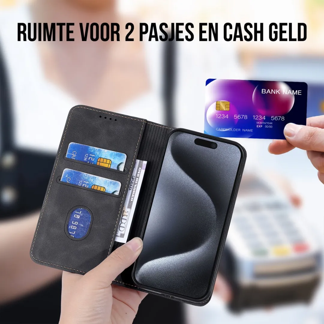 NUVEX iPhone 15 Pro Hoesje met Pasjeshouder - 2 Pasjes - Zwart