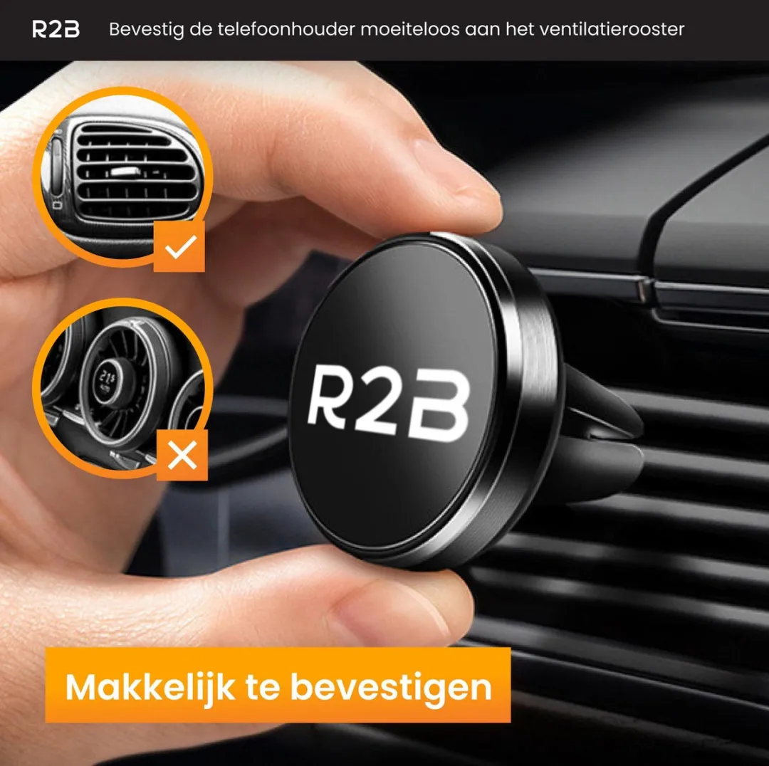 R2B Magnetische Telefoonhouder Auto Ventilatie - Zwart