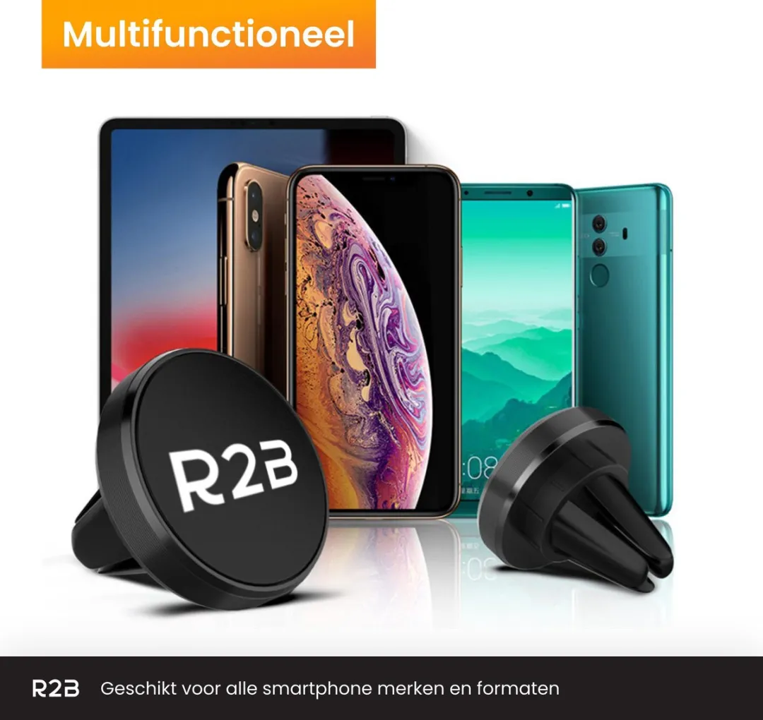 R2B Magnetische Telefoonhouder Auto Ventilatie - Zwart