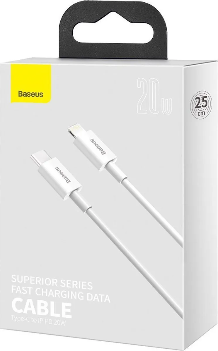 Baseus Superior USB-C naar Lightning 0.25m - 20W PD - Wit