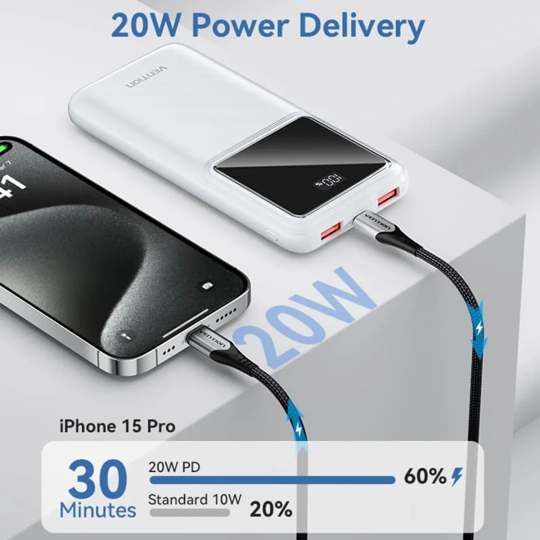 Vention Powerbank 10000mAh 22,5W - USB-C/USB-A - Transparant