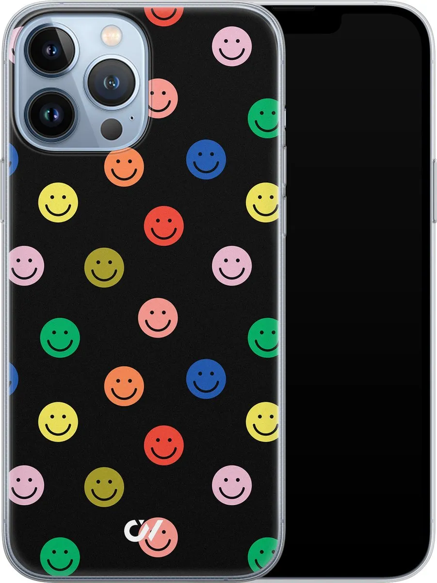 Casevibes Hoesje iPhone 13 Pro Max Retro Smileys - Zwart