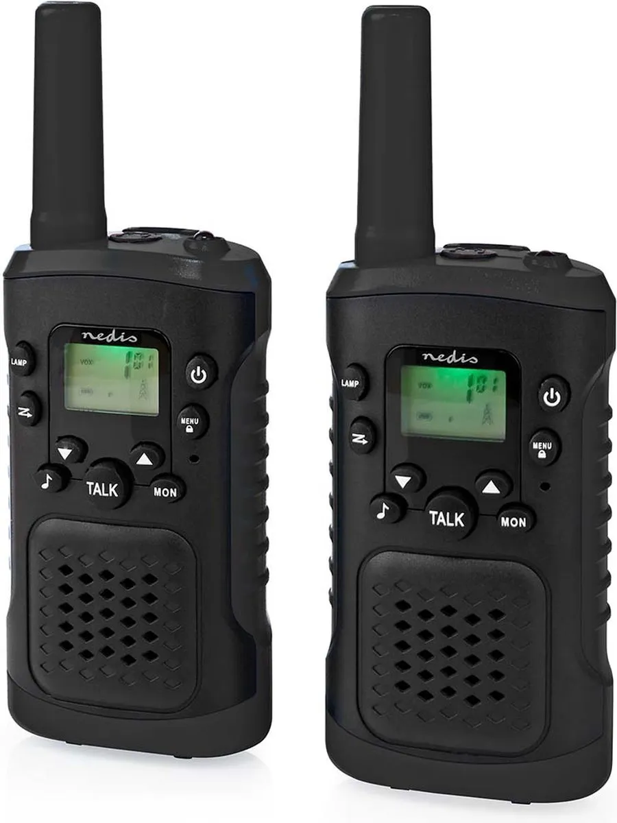 Nedis Walkie Talkie – Set van 2 – 6 km Bereik – 8 Kanalen – Met Headsets – Zwart