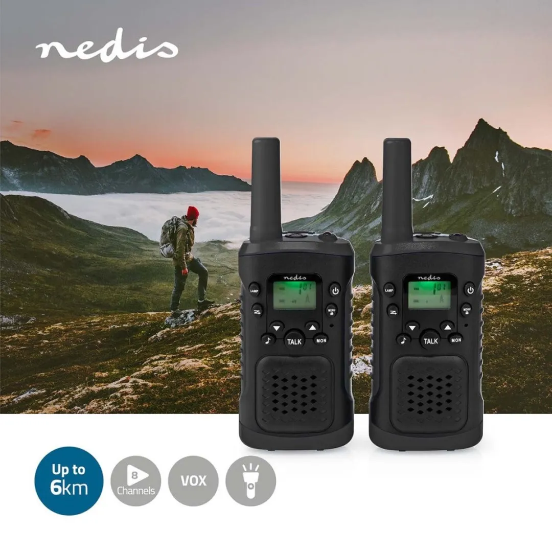 Nedis WLTK0610BK Walkie Talkie Set - 2 Stuks - 6km Bereik - 8 Kanalen - Zwart - afbeelding 6 van 6