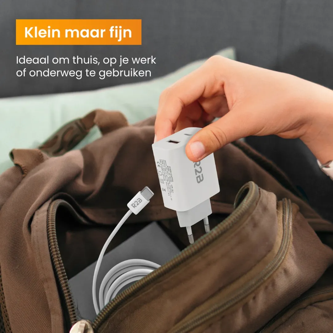 R2B USB-C Kabel 1m met USB-A Adapter - Snellader