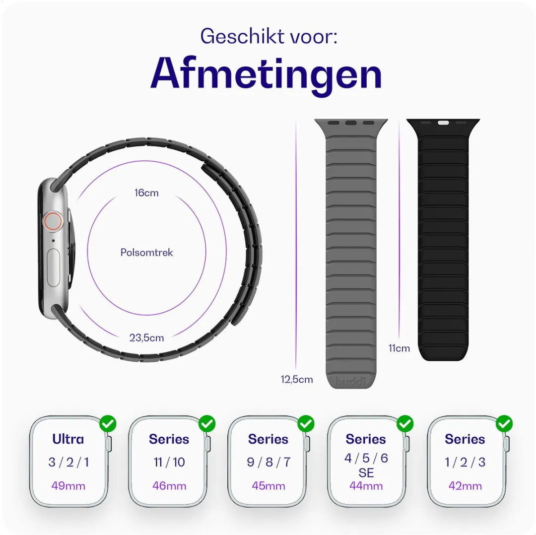 Buddi Fuse Magnetisch Bandje Apple Watch - 44/45/46/49mm - Grijs - afbeelding 6 van 6