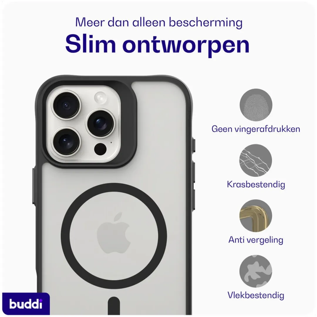 Buddi Hybrid BH-IP16PM-HYB-MBK Hoesje - iPhone 16 Pro Max - Matte Zwart
