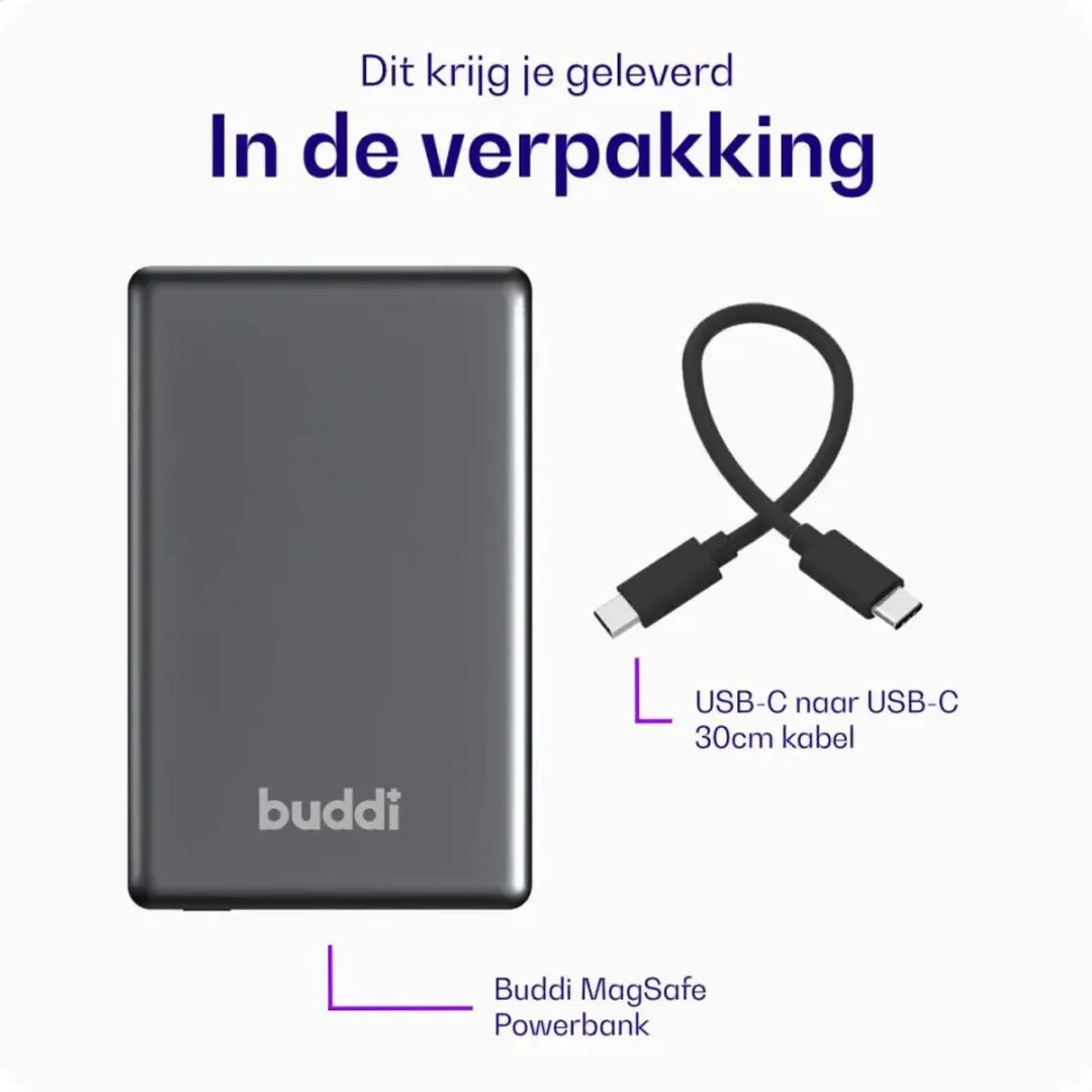 Buddi Connect Duo Pack 10.000mAh Powerbank - 20W USB-C - MagSafe - Zwart