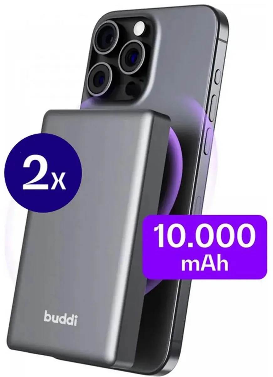 Buddi Connect Duo Pack 10.000mAh Powerbank - 20W USB-C - MagSafe - Zwart