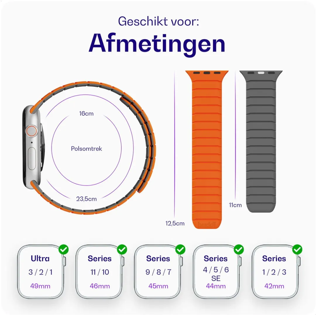 Buddi Fuse Magnetisch Bandje Apple Watch - 44/45/46/49mm - Oranje - afbeelding 6 van 6