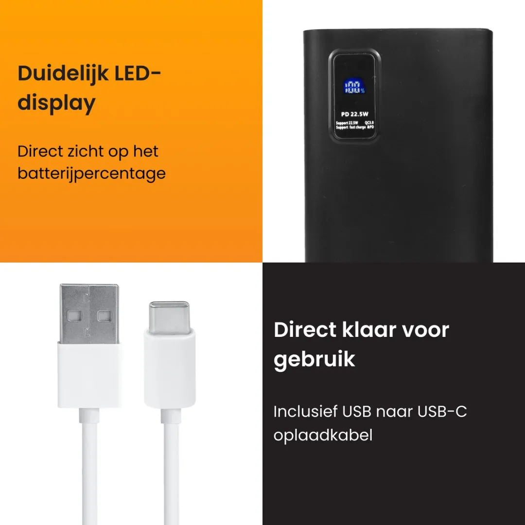 R2B Powerbank 30000mAh - 74W - 5x USB - Zwart