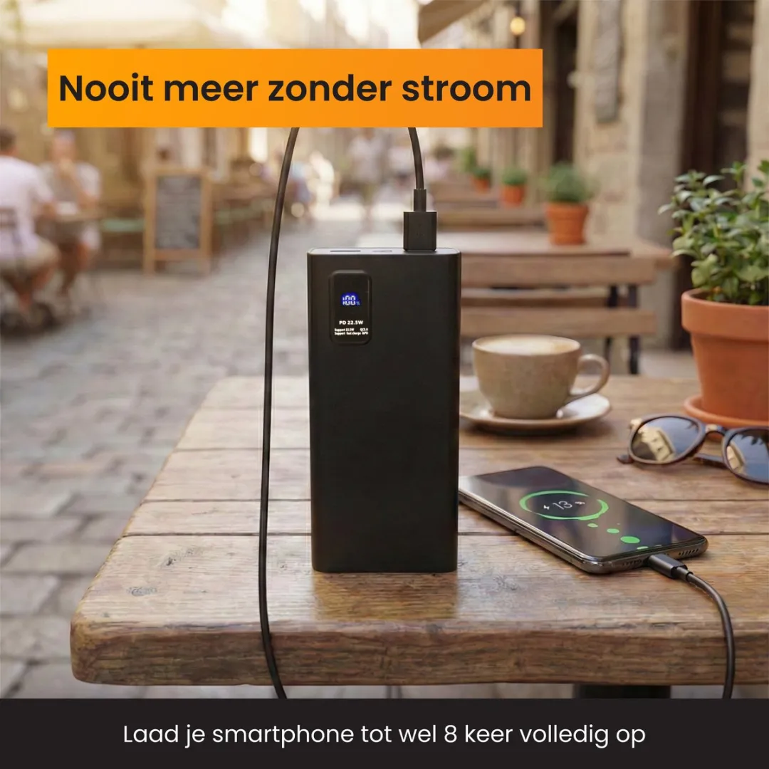 R2B Powerbank 30000mAh - 74W - 5x USB - Zwart