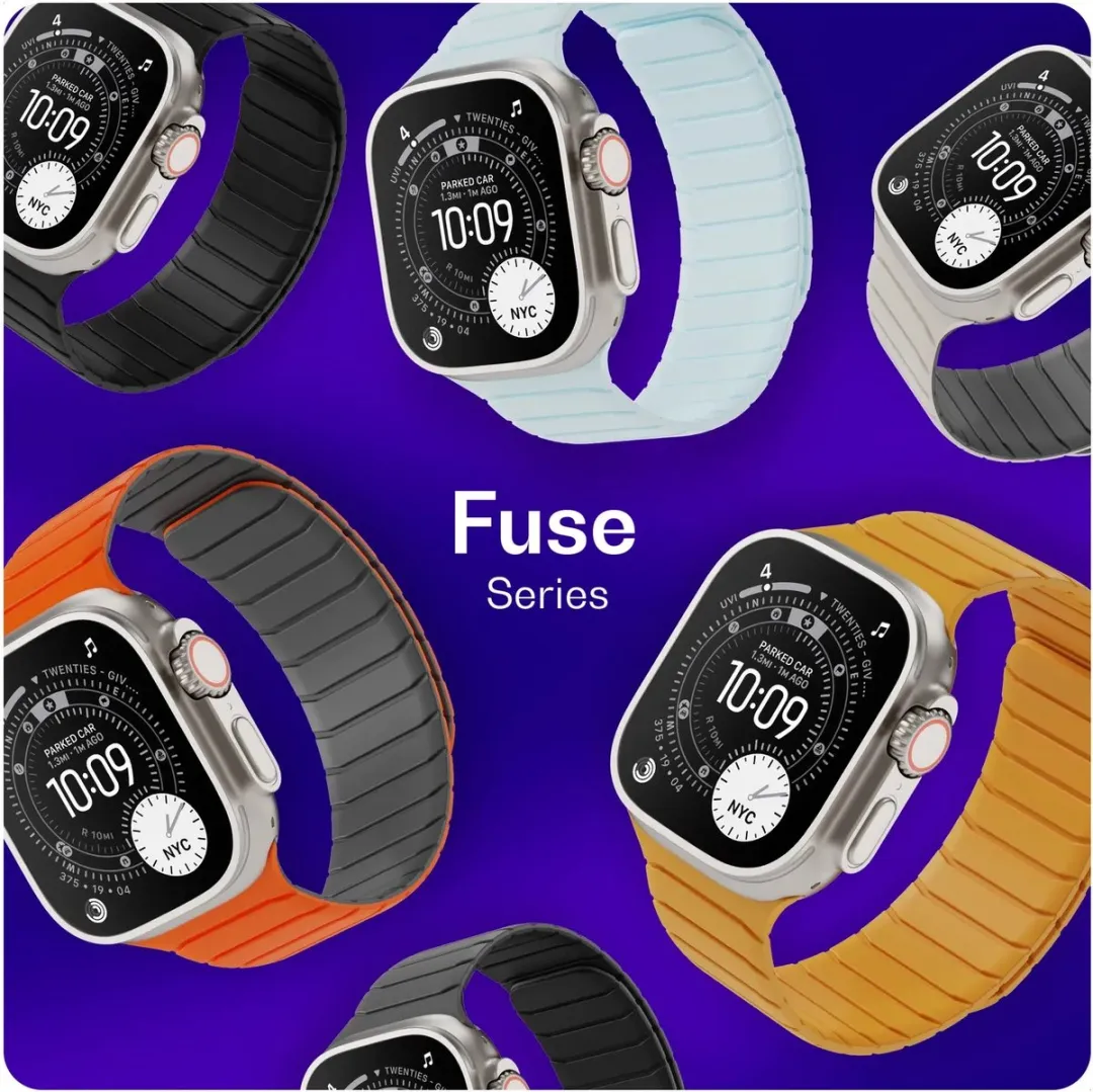Buddi Fuse Magnetisch Bandje Apple Watch - 49/46/45/44/42mm - Zwart Lichtblauw