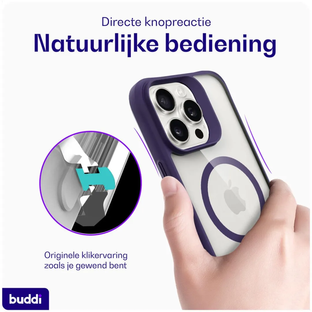 Buddi Hybrid Hoesje iPhone 16 Pro - MagSafe Transparant Paars - afbeelding 6 van 6