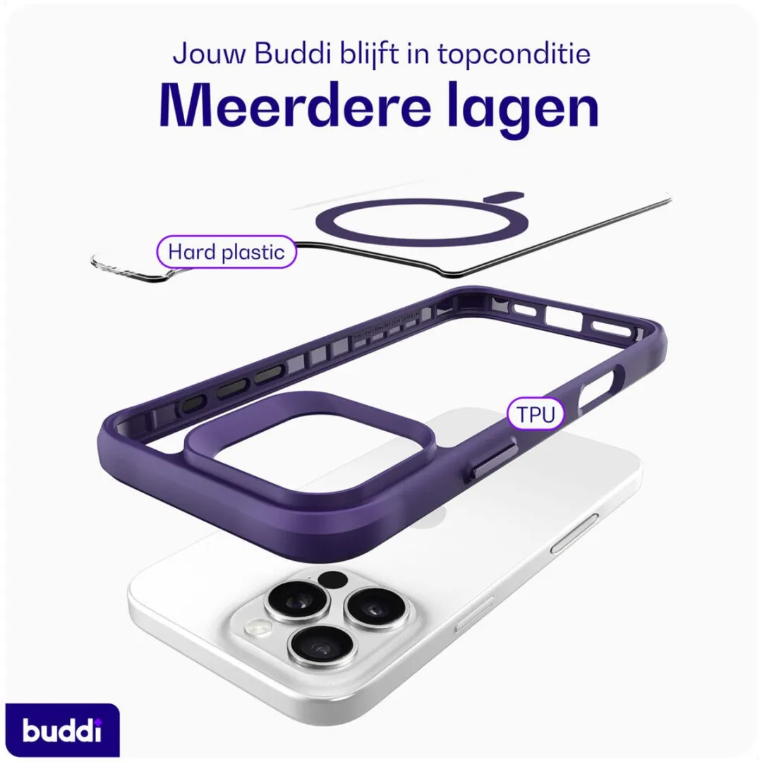 Buddi Hybrid Hoesje iPhone 16 Pro - MagSafe Transparant Paars