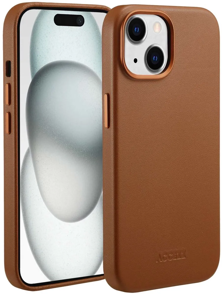 Accezz iPhone 15 Hoesje - MagSafe Leather - Sienna Brown - 2 Pasjes