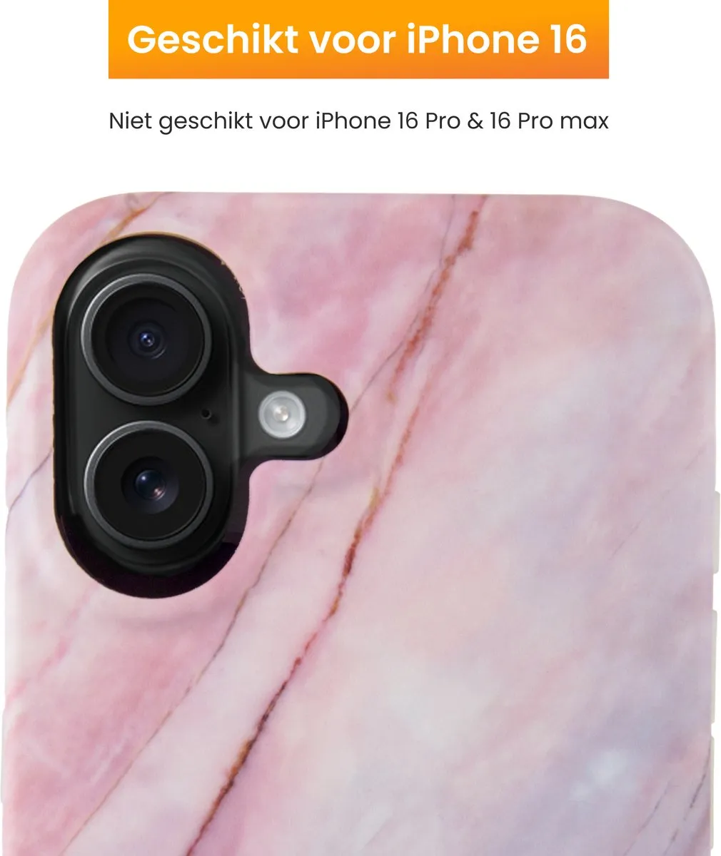 R2B iPhone 16 Hoesje Marmer - Roze/Grijs/Blauw